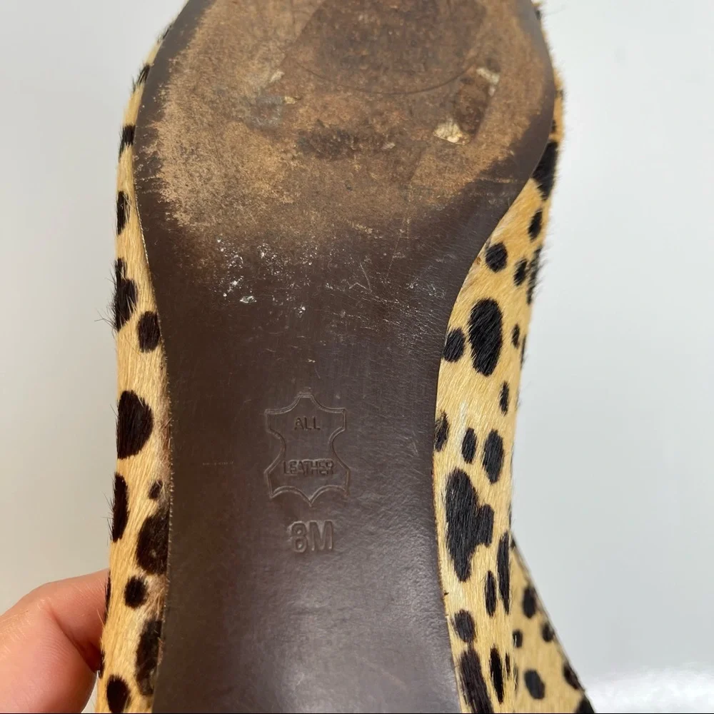 Tory Burch Priscilla Ballet Hair Calf Tumbled Leather Flat Cheetah Coconut Sz 8
